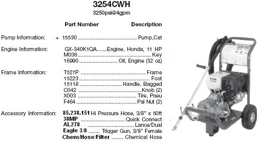Excell 3254CWH pressure washer parts